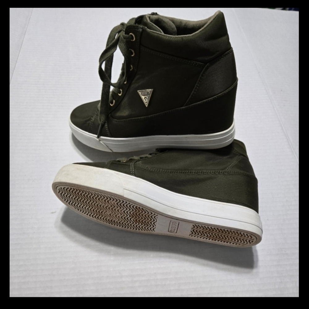 Guess High Top Wedge Sneaker, Lace Up Olive Green, 9